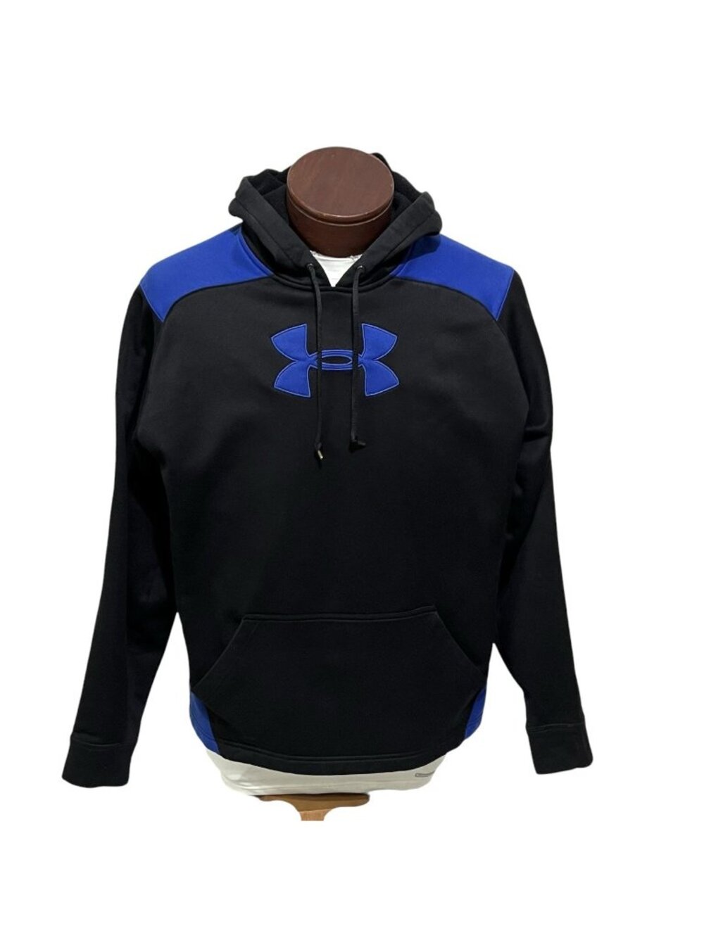 Under Armour Men's Medium Black Blue Long Sleeve Front Pocket Big Logo Hoodie
